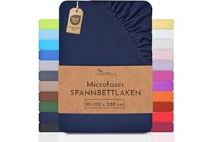 NatureMark - Prześcieradło z gumką z mikrofibry, wiele rozmiarów i kolorów, produkt markowy (90 x 200 – 100 x 200 cm, granatowy)