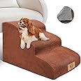 Masthome Dog Steps for Bed Sofa, 3-Step Non-Slip Dog Ramp with Washable Cover, High-Density Foam Pet Stairs for Small Dogs & Cats, 57x40x40cm