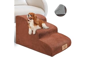 Masthome Dog Steps for Bed Sofa, 3-Step Dog Stairs with Washable Cover, Non-slip High Density Foam Dog Ladder for Small Dogs Cats, 57 x 40 x 40cm