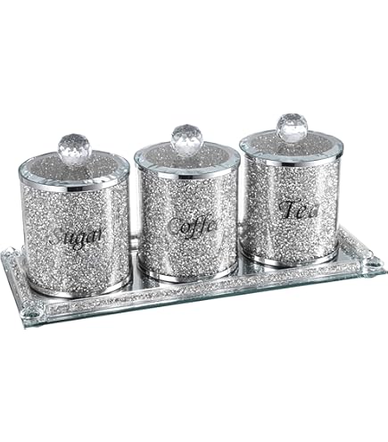 TOV® Set Of 3 Tea Coffee Sugar Canisters Filled With Silver Crystals - View #2