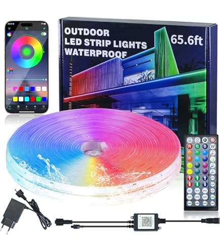 Ruban LED Extérieur étanche IP67 RGB+IC 20m - Contrôle Par Appli Bluetooth Et Télécommande - Effets Personnalisables