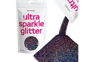 Hemway (Noir Holographic) MICROFINE haut de gamme Multi Purpose Glitter 1/256 .004 100 microns 0.1mm poussière/poudre 100g Couleurs uniques pour une utilisation avec de l'artisanat Verre à vin Art