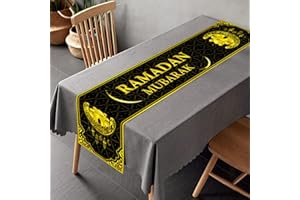 LECONCES Ramadan Mubarak Table Runner Ramadan Table Decorations, Ramadan Tablecloth Happy Ramadan Mubarak Islamic Table Cover Decorations, 13.8*70.87 inches