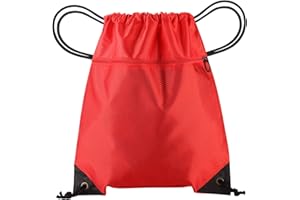 JFmall String Sports Gym Bag, Swim PE Bag Waterproof Drawstring Sport Bag with Zipped Pocket for Kids Boys Girls Men Women