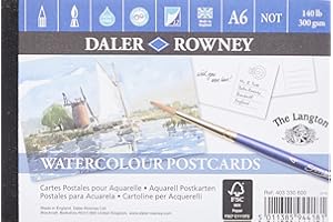DALER ROWNEY Daler-Rowney The Langton Cold-Pressed 300gsm A6 Watercolour Postcard Size Paper Pad, Glued 1 Side, 12 Natural White Sheets, For Professional Artists & Students