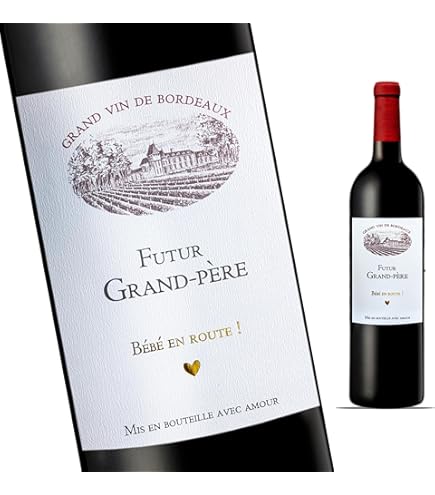 Etichetta Bottiglia Vino Per Annuncio Gravidanza - Futuri Nonni Design Francese