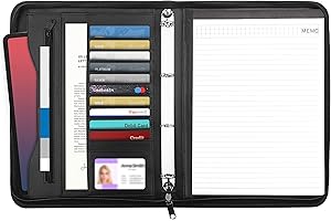 Kurtzy Carpeta Portadocumentos A4 Cuero Ecológico Negro – Organizador Empresarial Conferencia - Carpeta con Anillas, Porta Documentos, Padfolio con Bloc de Notas Soporte Tarjetas y Tableta