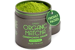 SuperSelf Organic Matcha Powder - Ceremonial Grade & 100% Pure - Smooth Taste & Vibrant Green - Macha for Straight Tea, Lattes, Baking - Certified Organic - Japanese Stone Ground Method - 50g Gift Tin