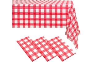 ZeriTlolen 3 Pack 108" X 54" Red Checkered Premium Disposable Plastic Tablecloth for 8ft Long Rectangle Tables, Waterproof Table Covers for Birthday Party Decoration Indoor Outdoor Events & Parties