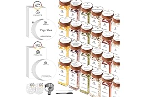 SIAZIH Juego de 24 botes especias cuadrados, botes especias cristal de 120 ml, con 180 etiquetas, tarro de especias con extensión, tarro de especias para especiero.