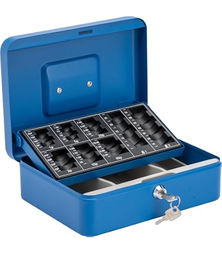 Relaxdays Cash Box Lockable, Coin Counting Board & 4 Note Compartments