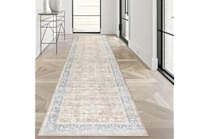 Homcomodar Alfombra Pasillo Larga 80x300cm Beige Alfombra Cocina Lavable Antideslizante Vintage Alfombras de Pasillo Cocina Lavadero Entrada Habitacion