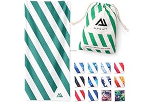 ALP & ACT Strandtuch XXL 200x90 cm - 100% recycelte Mikrofaser - EXTRA LEICHT & schnelltrocknend - großes Microfaser Handtuch für Urlaub & Strand - Badetuch inkl. Baumwollbeutel - grün