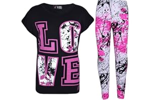 A2Z 4 Kids Enfants Filles Top Rosé Bébé LOVE Imprimér Branché Manches T Shirt & Éclaboussure Imprimér Mode Legging Vêtements Set Âge 5-13 Ans