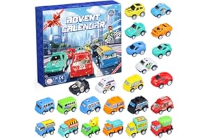 SEEYKEY Adventskalender 2024, 24 Tage Weihnachten Pull Back Cars Countdown Kalender Für Kinder, Mit Autos Und Baufahrzeugen Set, Überraschung Weihnachten Auto Spielzeug Adventskalender Geschenk