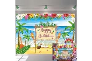 TENCOW Toile de fond hawaïenne pour fête d'anniversaire d'été Luau Beach Party Photographie Fond Tropical Palm Feuilles Flamingo Tiki Décoration de fête d'anniversaire Bannière (2,4 x 1,8 m)