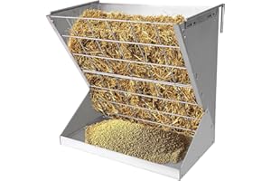 BREUAILY Grande grattugia di fieno per pecore e capre 2 in 1 Hay & Grain/Salt Feeder da appendere a forma di pecora con parametro di alimentazione e ganci regolabili per diverse stalle e corallo