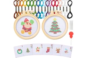 Ysimple Embroidery Kits Cross Stitch Beginner Kit Includes 6 Project Patterned and 2pcs Embroidery Hoops, 18 Skeins, Needle Point Starter Kit Sewing Set with Instructions (Christmas)