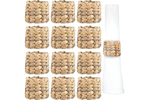 STFMHEZ TFUFR 12PCS Napkin Rings Set, Natural Water Hyacinth Napkin Ring Holder, Handmade Farmhouse Woven Napkin Rings Napkin Buckle for Christmas Lunch Thanksgiving Party Holiday Wedding Table Decoration