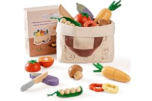ROBOTIME Holz-Gemüse-Schneideset für Kinder - Montessori-Garten- und Kochspielzeug mit Holz-Karotte, Pilz, Erbsen & Zubehör, Lernspielzeug für Kleinkinder