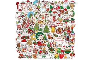 TIMEMEET Adesivo natalizio, 100 pezzi adesivi a tema decorazioni natalizie in vinile, adesivi impermeabili per bambini regalo per custodia da viaggio ufficio computer portatile porta finestra carte