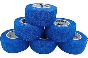 PintoMed - Venda Cohesiva - 6 x AZUL - 6 rollos x 2,5 cm x 4,5 m estirado - Vendaje autoadhesiva elástica y flexible, Cinta adhesiva, Vet Wrap, Tape, Primeros auxílios y lesiones
