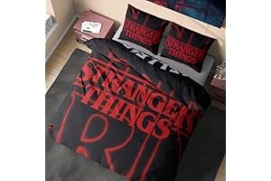 Get Trend Stranger Things Parure de Lit 2 Personnes 200x200 cm, Housse de Couette Réversible avec 2 Taies d'oreiller, Mélange Coton, Idée Cadeau (Multi Stranger Things, Double)