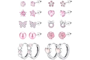 JeweBella 10Pares Pequenos Pendientes para Mujeres Niñas de Acero Quirúrgico Pendientes de Aro Daisy Mariposa Flor Corazón Circón Juego de Pendientes Bebe Niña Hipoalergeniños Cartílago
