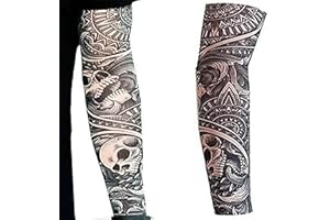 TATODAYS 2 x Tattoo-Armstulpen Fake-Nylon-Elastikstrumpf voller Arm Totenköpfe Halloween dehnbar für Erwachsene zum Hineinschlüpfen Biker Gothic Rosen Stammes Kostüm