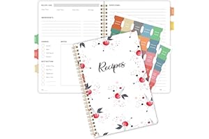 RUKAR Recipe Book to Write in Your Own Recipes, Blank Recipe Cookbook to Create and Organize Your Recipes for Kitchen, A5 Spiral Bound, Waterproof PVC cover, Recipe Notebook with 2 colorful tab stickers