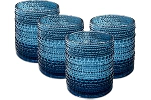 YODITI Set de 4 Vasos de Cristal de Colores: 350 ml Vasos de Cristal Agua - Aptos para Lavavajillas - Vasos Vintage para Whisky Sidra Cocktail Café - Aptos para Lavavajillas (Azul)
