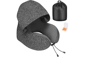 Eono Poduszka Podróżna na Szyję z Pianka z Pamięcią, Poduszka Podróżna z Kapturem, Wygodna Poduszka na Szyję z Kapturem do Samolotu, Pociągu, Biura,Ppoduszka Podróżna do Spania