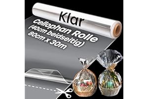 VOLILA Papier Transparent Emballage – 80cm x 30m (1 Rolle) Cellophane Rouleau pour Emballage de Panier – Papier Cadeau Transparent de Cadeaux, Arts & Travaux Manuels