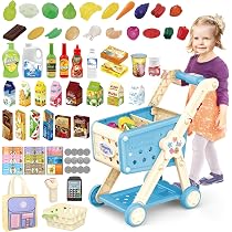 RedCrab Chariot Supermarché Enfant 84 Pièces - Caisse Enregistreuse + Sapin Noël - Jeu Rôle 3+ Ans Rouge