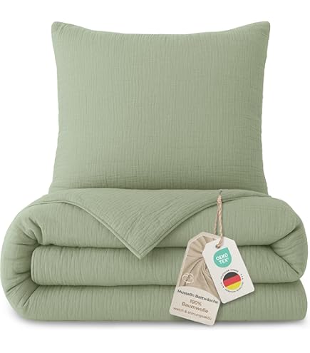LAYNENBURG Musselin Kinderbeddengoed, 100 x 135 cm, 40 x 60 cm, 100% katoen, Oeko-Tex standaard, 3-laags mousseline beddengoedset voor baby's, kinderen, jongens en meisjes (bruin