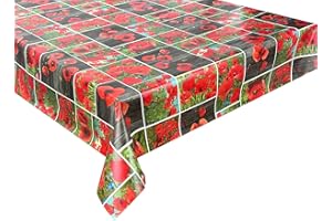 EUROMAT Mantel de hule lavable, para jardín, muchos tamaños y diseños, impermeable, diseño de amapolas, rojo, verde, WF-5577A, 140 cm redondo