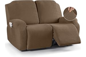 KinCam Funda Sillon Relax reclinable, Funda para Sillón Relax de Jacquard, Funda Sillon orejero Funda Elástica con Bolsillo para Perros y Mascotas, Suave y Lavable Funda Sofa 2 plazas Marrón Claro