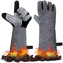Paire De Gants De Barbecue Résistants à 350°C - En Cuir De Vachette Avec Longues Manchettes (40cm), Pour Four, Soudure, Cheminée - 4