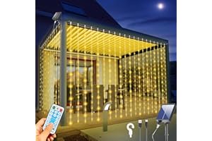 RJEDL Rideau Lumineux Solaire, 6x3m 600 LED guirlande lumineuse solaire avec 2 méthodes de chargement 2 types de contrôle 8 modes Timer extérieur/intérieur Guirlande lumineuse pour Noël