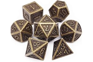 Haxtec DND Metal Dice Set 7PCS D&D Metall Würfel of D20 D12 D10 D8 D6 D4 for Dungeons and Dragons RPG Dice Games-Antique Bronze Dice