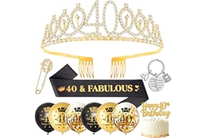 SWPEED 40th Birthday Gifts for Women,40th Birthday Decorations 40th Birthday Sash and Tiara,40th Birthday Tiara Crown,40th Birthday Sash,Black Gold Balloons,Cake Topper,Keyring for Women Happy 40 Party Favor