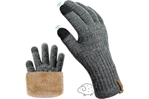 qpyysz Handschuhe Herren Damen Winter Warm Freezer Thermo Schwarze Handschuhe Merino Wolle Doppelschicht Fleece Touchscreen Outdoor Strickhandschuhe Rutschfeste Fleecefutter