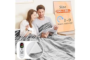 Mia&Coco Electric Heated Blanket Throw Flannel Sherpa Fast Heating 200x180cm, 10 Heat Levels & Up-to-9-Hours Auto-Off Timer & LED Display, for Home Office Use, Machine Washable, ETL Certified,Grey