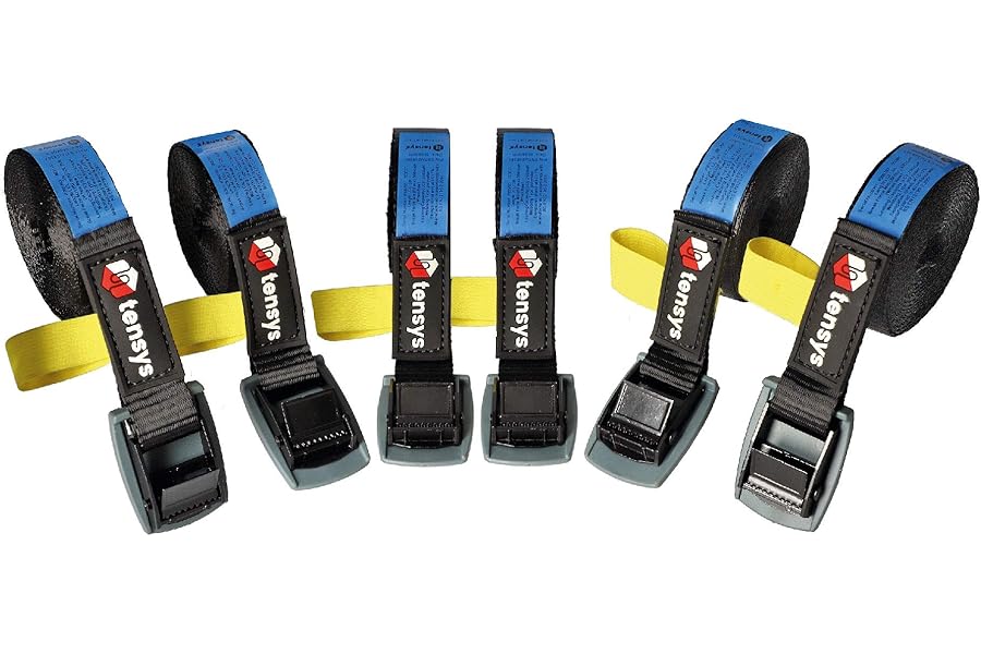 TENSYS - 6 pack - 25mm Cambuckle Tensioner Straps - 3 Metre Length - For Securing Loads Black with reflective stripe