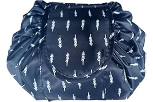 DOULEIN Sac Cosmétique, Cordon Voyage Trousse de Maquillage Multifonction Maquillage de Grande Capacité Paquet Pochette Cosmétique pour Les Femmes Paresseuses (Plume Bleu Marine)