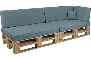 POKAR Palettenkissen Palettenauflagen mit abnehmbarem Bezug Palettenmöbel Palettensofa 6er Set: Sitzkissen 120x80 + Rückenlehne 120x40, Blau