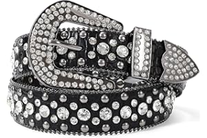 LEACOOLKEY Western Cowgirl Rhinestone Belt, Fashion Rhinestone Belt for Women for Jeans, Ladies Bling Rhinestone Belt for Dress