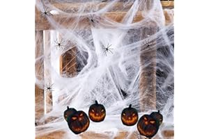 Dsplopk 1200 FT Spinnennetz Halloween Deko, 300g Spinnennetz + 60 Kleine Spinnen Halloween Party Deko, Spinnen Deko Karneval, Spinne Halloween Türdeko Decorations Set, Spinnenweben Halloween Outdoor