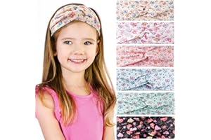 FRIEDWOHL 6 Stück Stirnband Mädchen Kinder, Cartoon-Kreuzknoten Design mit Niedlichem Druck, Atmungsaktives Haarband für Schule, Sommer & Freizeit, 6 Stile, Kinderfreundliches Kopfband (Weich & Rutschfest)