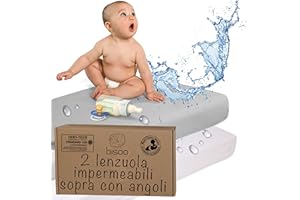 Bisoo Lenzuolo Impermeabile Lettino Bambino 80x130 - Lenzuolo Coprimaterasso Con Angoli 100% Jersey OEKO-TEX - Set Lenzuola Impermeabili Bianco e Grigio 130 x 80 cm